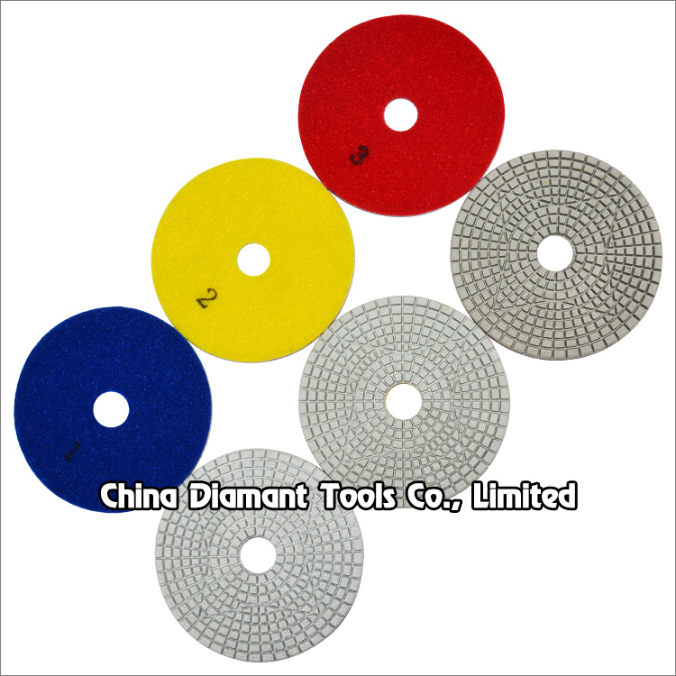 Flexible diamond polishing pads for stone - 3 steps, wet or dry use