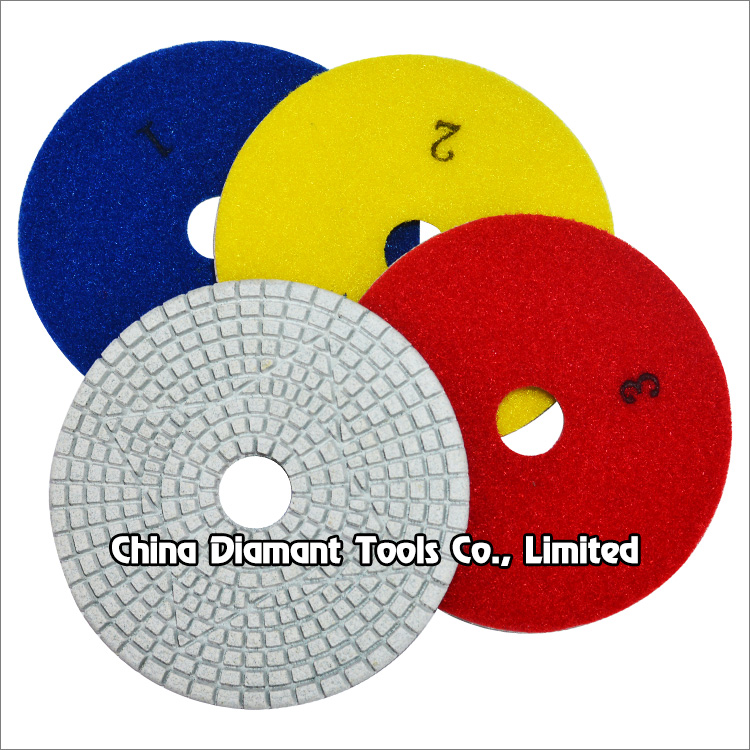 Flexible diamond polishing pads for stone - 4 steps, wet or dry use