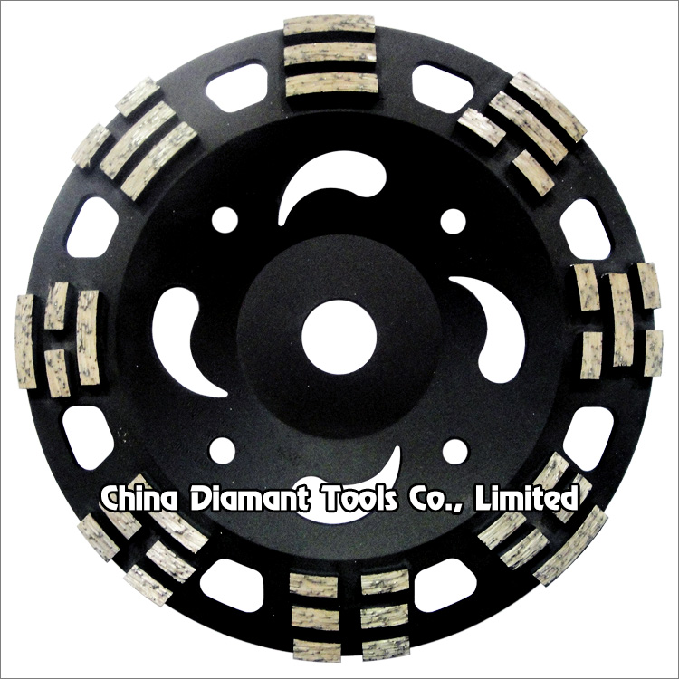 Diamond grinding cup wheels for concrete - 3 rows long & short segments assembled