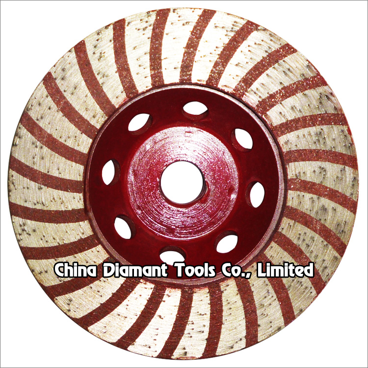 Diamond grinding cup wheels for stone - resin filled turbo wave rim