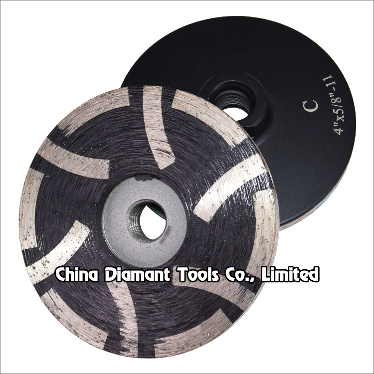 Diamond grinding cup wheels for stone - resin filled curved segments