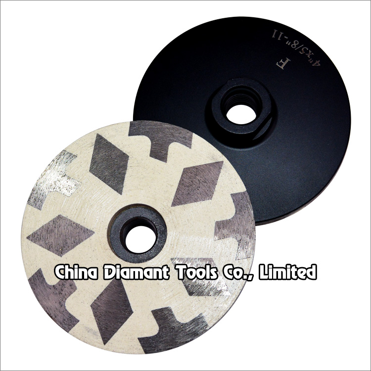 Diamond grinding cup wheels for stone - resin filled T & rhombic segments
