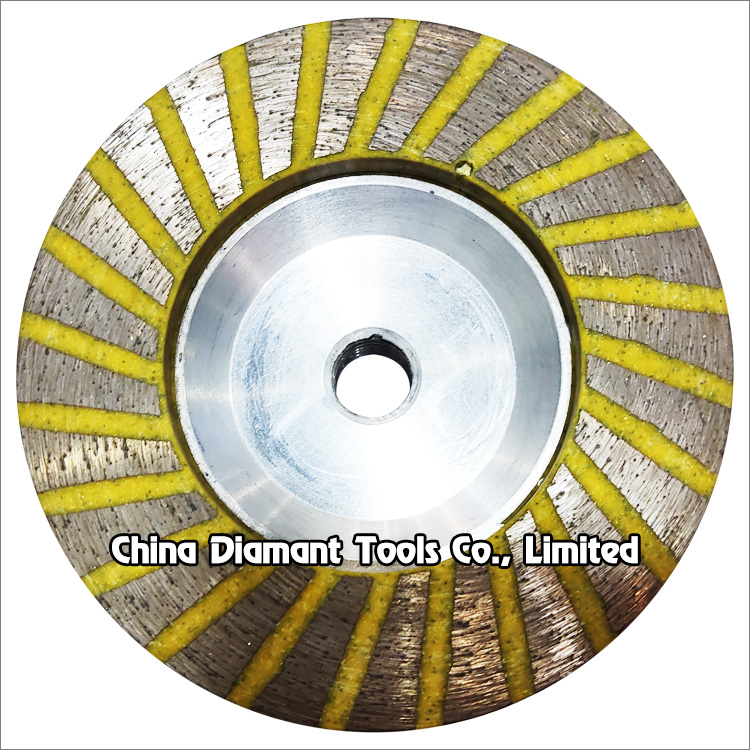 Diamond grinding cup wheels for stone - resin filled turbo rim