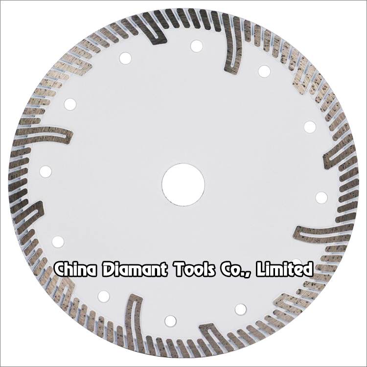 Diamond dry cutting saw blades - hot-press sintered, narrow turbo rim segments with protective teeth