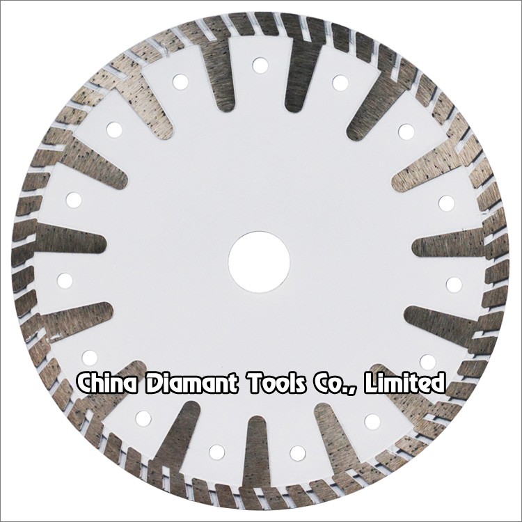 Diamond dry cutting saw blades - hot-press sintered, turbo rim segments with protective teeth