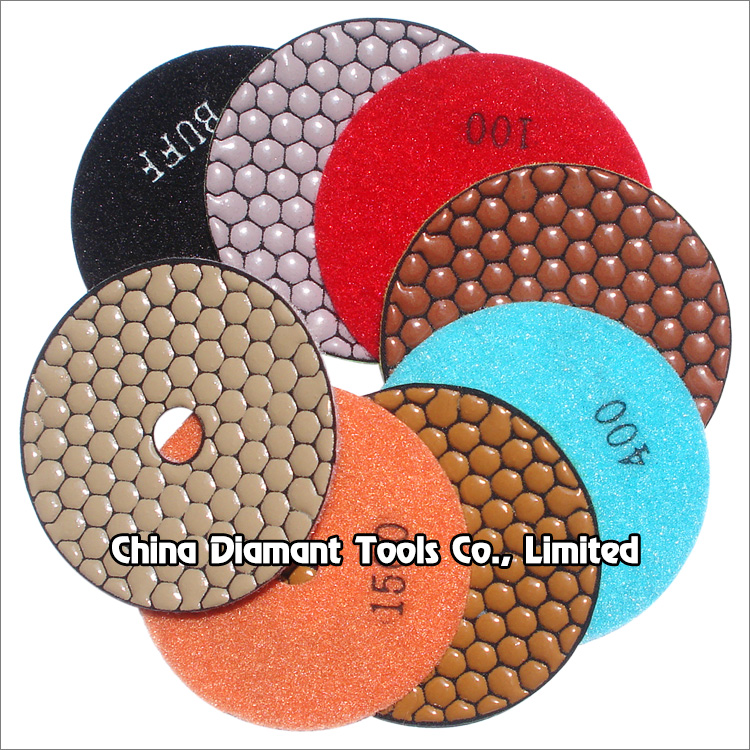 Flexible diamond polishing pads resin bond dry use for stone - honeycomb shape