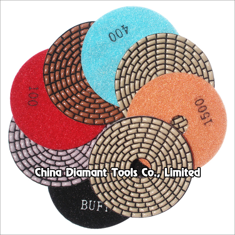 Flexible diamond polishing pads resin bond dry use for stone - multi-ring shape