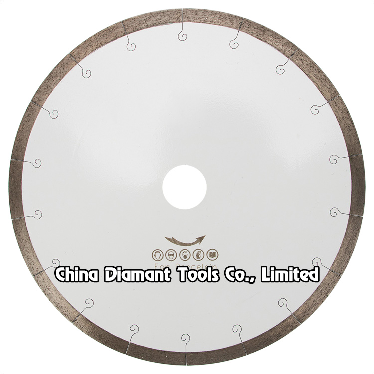 Diamond saw blades for ceramic porcelain cutting - continuous rim with J(fishhook) slot