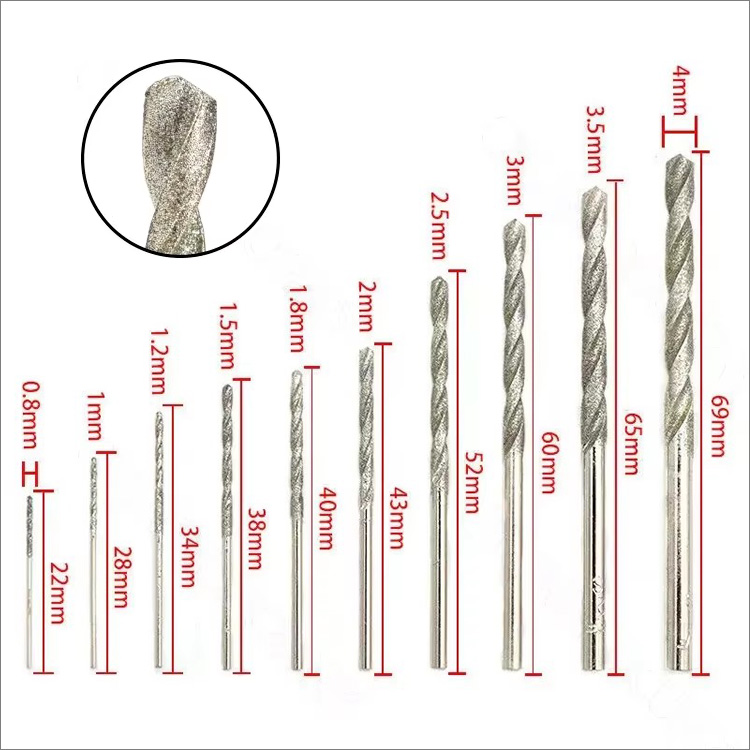 0.8-4.0mm electroplated diamond twist drill bits for drilling stone ceramic glass jewelry jade