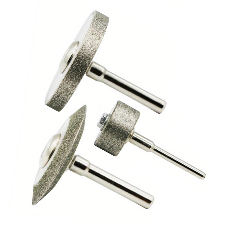 Small electroplated diamond grinding wheels with handle for tungsten steel carbide CBN milling cutters