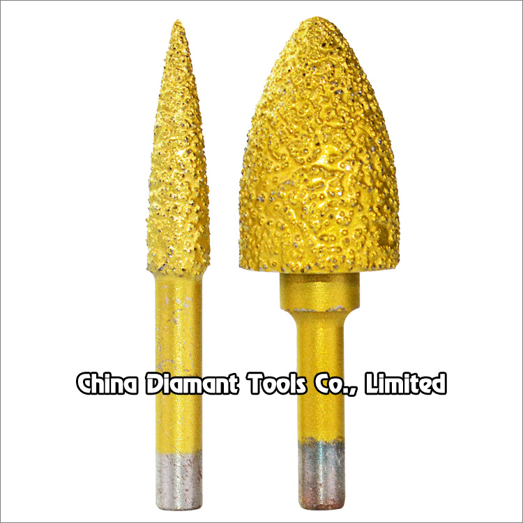 Vacuum brazed diamond burr heads grinding bits stone graver bullet head