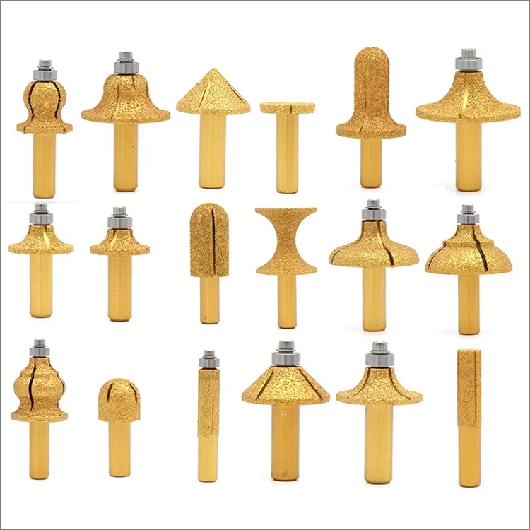 Vacuum brazed diamond grinding bits edge engraving tools router bits stone profiling cutters